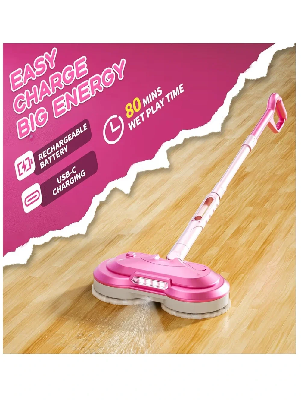 Kids Electric Spin Mop Toy - Pink